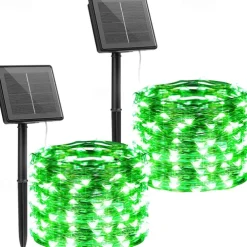 2 Pack Solar String Lights Christmas Lights Decoration Outdoor 12m 120LEDs Fairy Copper Wire Lights with 8 Modes Waterproof Decoration Copper Wire Lights for Patio Yard Trees Christmas Wedding Party