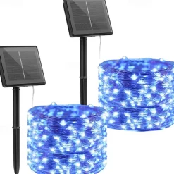 2 Pack Solar String Lights Christmas Lights Decoration Outdoor 12m 120LEDs Fairy Copper Wire Lights with 8 Modes Waterproof Decoration Copper Wire Lights for Patio Yard Trees Christmas Wedding Party