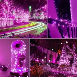 2 Pack Solar String Lights Christmas Lights Decoration Outdoor 12m 120LEDs Fairy Copper Wire Lights with 8 Modes Waterproof Decoration Copper Wire Lights for Patio Yard Trees Christmas Wedding Party