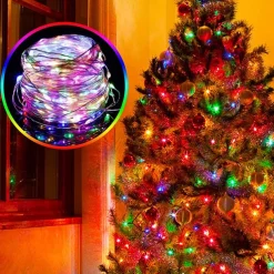 2 Pack Solar String Lights Christmas Lights Decoration Outdoor 12m 120LEDs Fairy Copper Wire Lights with 8 Modes Waterproof Decoration Copper Wire Lights for Patio Yard Trees Christmas Wedding Party