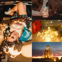 2 Pack Solar String Lights Christmas Lights Decoration Outdoor 12m 120LEDs Fairy Copper Wire Lights with 8 Modes Waterproof Decoration Copper Wire Lights for Patio Yard Trees Christmas Wedding Party