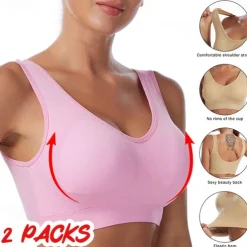2 Pack Underwear Women's Plus Size Deep U Comfortable Beauty Back Yoga Vest with Pads No Steel Ring Gathered Shock-proof Sports Bra Home Outfits