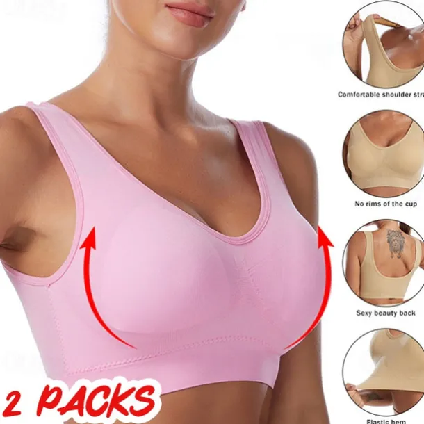 2 Pack Underwear Women's Plus Size Deep U Comfortable Beauty Back Yoga Vest with Pads No Steel Ring Gathered Shock-proof Sports Bra Home Outfits