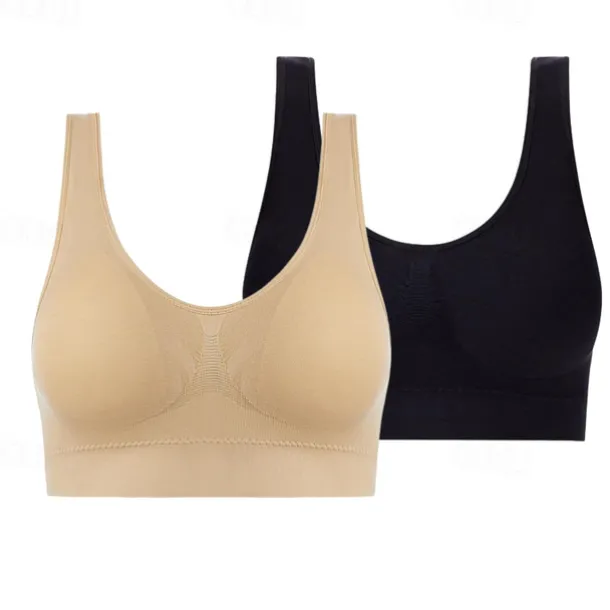 2 Pack Underwear Women's Plus Size Deep U Comfortable Beauty Back Yoga Vest with Pads No Steel Ring Gathered Shock-proof Sports Bra Home Outfits