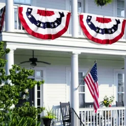 2 Pack USA Patriotic Pleated Fan Flags 3x6 Feet 4th of July Independence Day Large American Flags Bunting Patriotic Stars Stripes Pleated Fan USA Flag Banners Red White Blue Decorations