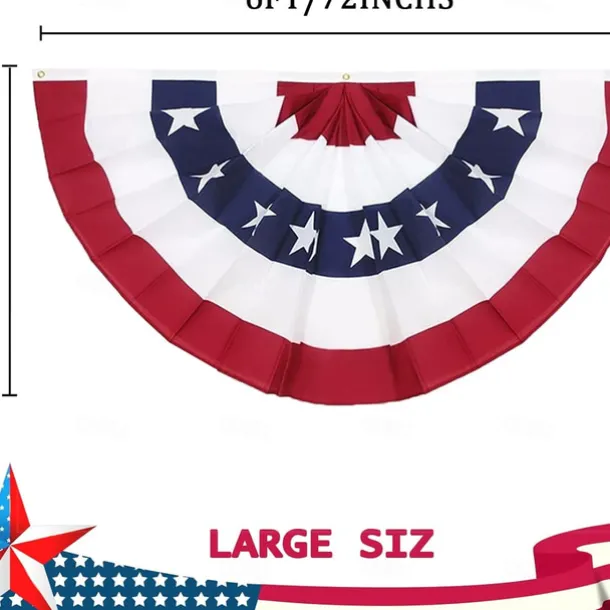2 Pack USA Patriotic Pleated Fan Flags 3x6 Feet 4th of July Independence Day Large American Flags Bunting Patriotic Stars Stripes Pleated Fan USA Flag Banners Red White Blue Decorations