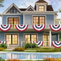 2 Pack USA Patriotic Pleated Fan Flags 3x6 Feet 4th of July Independence Day Large American Flags Bunting Patriotic Stars Stripes Pleated Fan USA Flag Banners Red White Blue Decorations