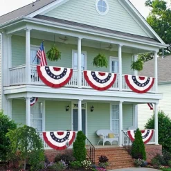 2 Pack USA Patriotic Pleated Fan Flags 3x6 Feet 4th of July Independence Day Large American Flags Bunting Patriotic Stars Stripes Pleated Fan USA Flag Banners Red White Blue Decorations