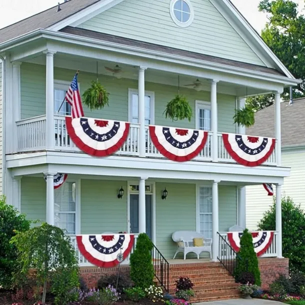 2 Pack USA Patriotic Pleated Fan Flags 3x6 Feet 4th of July Independence Day Large American Flags Bunting Patriotic Stars Stripes Pleated Fan USA Flag Banners Red White Blue Decorations