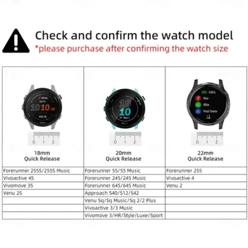 3 Pack Watch Band for Garmin Forerunner 645/245/158/55 Music Venu Sq 2(Music) / Sq(Music) / 2 Plus, Venu Vívoactive 3 (Music), Vívomove 3 / HR / Sport / Style / Luxe Approach S42 / S40 / S12 Soft