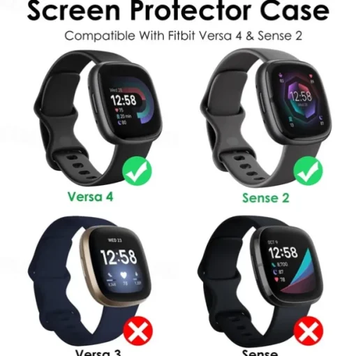 3 Pack Watch Case with Screen Protector Compatible with Fitbit Versa 4 Sense 2 Scratch Resistant Rugged Bumper Full Cover Tempered Glass / Hard PC Watch Cover