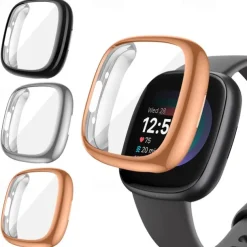 3 Pack Watch Case with Screen Protector Compatible with Fitbit Versa 4 Sense 2 Scratch Resistant Rugged Bumper Full Cover Tempered Glass / Hard PC Watch Cover