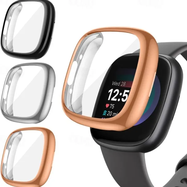 3 Pack Watch Case with Screen Protector Compatible with Fitbit Versa 4 Sense 2 Scratch Resistant Rugged Bumper Full Cover Tempered Glass / Hard PC Watch Cover