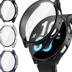 3 Pack Watch Case with Screen Protector Compatible with Samsung Galaxy Watch 5 40mm / Watch 5 44mm / Watch 4 40mm / Watch 4 44mm Scratch Resistant Rugged Bumper Full Cover Tempered Glass / Hard PC