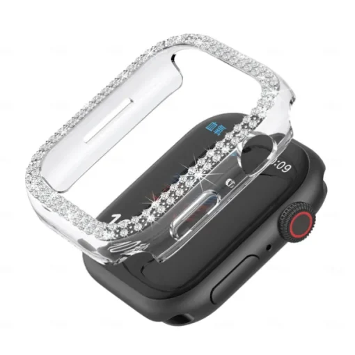 2 Pack Watch Case with Screen Protector Compatible with Apple Watch Series 8 7 41mm 45mm / Series 6 5 4 SE 40mm 44mm / Series 3 2 1 38mm 42mm Scratch Resistant Bling Diamond HD Clear Tempered Glass
