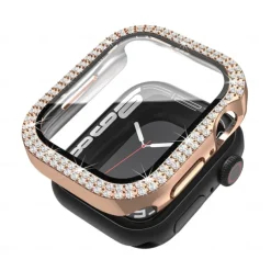 2 Pack Watch Case with Screen Protector Compatible with Apple Watch Series 8 7 41mm 45mm / Series 6 5 4 SE 40mm 44mm / Series 3 2 1 38mm 42mm Scratch Resistant Bling Diamond HD Clear Tempered Glass