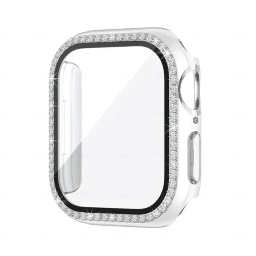 2 Pack Watch Case with Screen Protector Compatible with Apple Watch Series 8 7 41mm 45mm / Series 6 5 4 SE 40mm 44mm / Series 3 2 1 38mm 42mm Scratch Resistant Bling Diamond HD Clear Tempered Glass