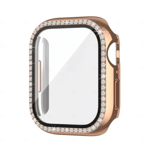 2 Pack Watch Case with Screen Protector Compatible with Apple Watch Series 8 7 41mm 45mm / Series 6 5 4 SE 40mm 44mm / Series 3 2 1 38mm 42mm Scratch Resistant Bling Diamond HD Clear Tempered Glass