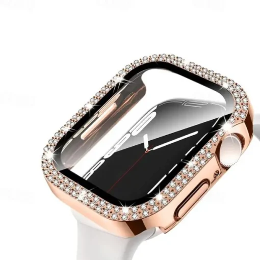 2 Pack Watch Case with Screen Protector Compatible with Apple Watch Series 8 7 41mm 45mm / Series 6 5 4 SE 40mm 44mm / Series 3 2 1 38mm 42mm Scratch Resistant Bling Diamond HD Clear Tempered Glass