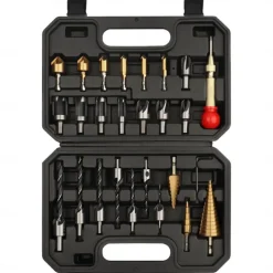 26 Pack Woodworking Chamfer Drilling Tools, Including Countersink Drill Bits, Wood Plug Cutter, Step Drill Bit, Center Punch, L-Wrench