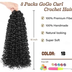 8 Packs 18 inch Curly Crochet Hair for Black Women Water Wave Crochet Hair Curly Braiding Hair GoGo Curl Crochet Hair Ocean Wave Beach Curl Wavy Crochet Hair Extensions