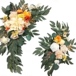 2 Packs Artificial Flowers Decorations, Spring Wedding Flowers,Floral Swag Wedding, Banquet, Party, Reception Entrance Welcome Sign and Background Decoration
