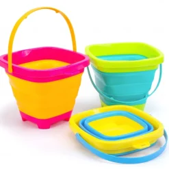3 Packs Foldable Pail Bucket 2L Silicone Collapsible Easter Buckets for Kids Multi Purpose for Fun Summer Activities Camping Gear Beach Essentials