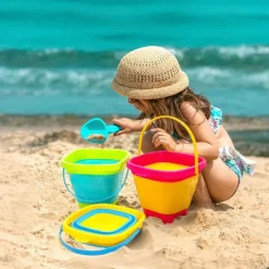 3 Packs Foldable Pail Bucket 2L Silicone Collapsible Easter Buckets for Kids Multi Purpose for Fun Summer Activities Camping Gear Beach Essentials