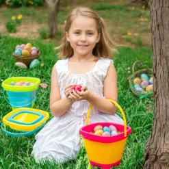 3 Packs Foldable Pail Bucket 2L Silicone Collapsible Easter Buckets for Kids Multi Purpose for Fun Summer Activities Camping Gear Beach Essentials