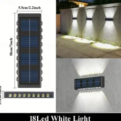 2 Packs LED Solar Wall Lights Beads Long Size with Emitting Light Up and Down, Fence Outdoor Courtyard, Garden Pathway Decoration Light