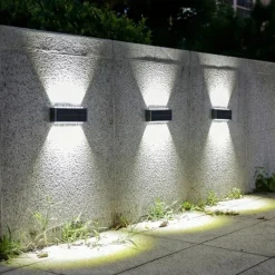 2 Packs LED Solar Wall Lights Beads Long Size with Emitting Light Up and Down, Fence Outdoor Courtyard, Garden Pathway Decoration Light