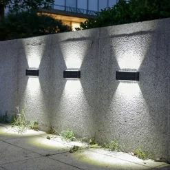 2 Packs LED Solar Wall Lights Beads Long Size with Emitting Light Up and Down, Fence Outdoor Courtyard, Garden Pathway Decoration Light
