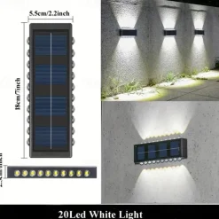 2 Packs LED Solar Wall Lights Beads Long Size with Emitting Light Up and Down, Fence Outdoor Courtyard, Garden Pathway Decoration Light
