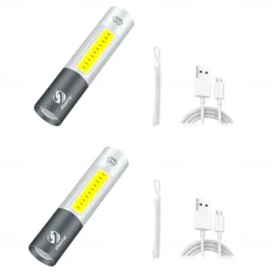 2 Packs Mini LED Flashlight USB Rechargable 3 Lighting Mode Waterproof Torch Telescopic Zoom Stylish Portable Suit for Night Lighting