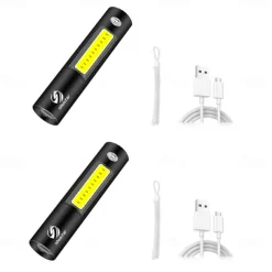2 Packs Mini LED Flashlight USB Rechargable 3 Lighting Mode Waterproof Torch Telescopic Zoom Stylish Portable Suit for Night Lighting
