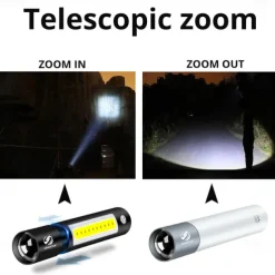 2 Packs Mini LED Flashlight USB Rechargable 3 Lighting Mode Waterproof Torch Telescopic Zoom Stylish Portable Suit for Night Lighting