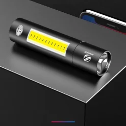 2 Packs Mini LED Flashlight USB Rechargable 3 Lighting Mode Waterproof Torch Telescopic Zoom Stylish Portable Suit for Night Lighting