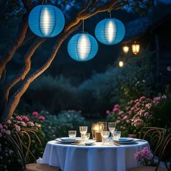 3 Packs Solar Paper Lanterns 8&10&12inch Waterproof Outdoor Nylon Cloth Paper Lantern Lamps Garden Hanging Paper Lanterns for Outdoor Garden Wedding Halloween Party Decoration(Warm White)