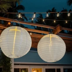 3 Packs Solar Paper Lanterns 8&10&12inch Waterproof Outdoor Nylon Cloth Paper Lantern Lamps Garden Hanging Paper Lanterns for Outdoor Garden Wedding Halloween Party Decoration(Warm White)