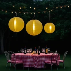 3 Packs Solar Paper Lanterns 8&10&12inch Waterproof Outdoor Nylon Cloth Paper Lantern Lamps Garden Hanging Paper Lanterns for Outdoor Garden Wedding Halloween Party Decoration(Warm White)