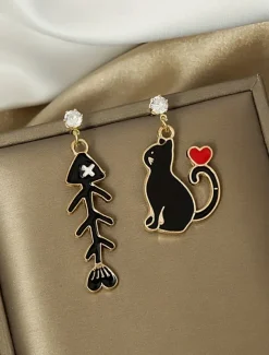 1 Pair Drop Earrings Mismatch Earrings For Women's Party Evening Gift Prom Alloy Classic Cat Fish