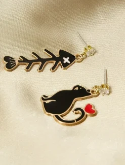 1 Pair Drop Earrings Mismatch Earrings For Women's Party Evening Gift Prom Alloy Classic Cat Fish