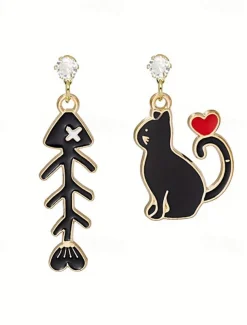 1 Pair Drop Earrings Mismatch Earrings For Women's Party Evening Gift Prom Alloy Classic Cat Fish