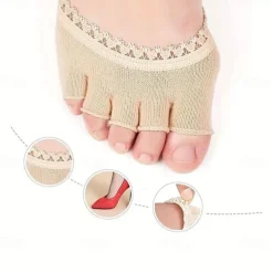 1 Pair Open Five Toes Socks, Forefoot Pads, Anti Slip Peep Toe Half Socks Lace Toe Topper Invisible Half Socks For High Heels, Flat Shoes, Casual Shoes, Sandals