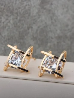 1 Pair Stud Earrings Ball Earrings For Women's Birthday Party Evening Gift Copper Vintage Style Fashion Diamond