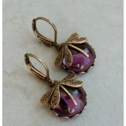 1 Pair Vintage Dragonfly Green Crystal Dangle Earrings, Boho Earrings, Jewelry Packs, Mother's Day Gifts, Birthday Gifts, Holiday Gifts, Woman Girl Gifts, Party Favors