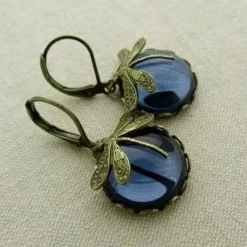 1 Pair Vintage Dragonfly Green Crystal Dangle Earrings, Boho Earrings, Jewelry Packs, Mother's Day Gifts, Birthday Gifts, Holiday Gifts, Woman Girl Gifts, Party Favors