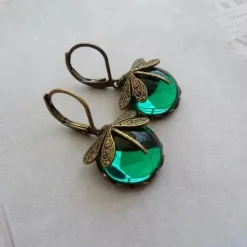 1 Pair Vintage Dragonfly Green Crystal Dangle Earrings, Boho Earrings, Jewelry Packs, Mother's Day Gifts, Birthday Gifts, Holiday Gifts, Woman Girl Gifts, Party Favors