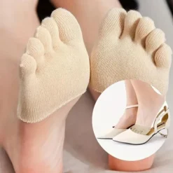 1 Pair Women's Solid Moisture Wicking Half Palm Invisible Socks, Five-toe Breathable Yoga Non-slip Toe Socks