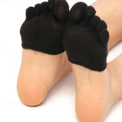 1 Pair Women's Solid Moisture Wicking Half Palm Invisible Socks, Five-toe Breathable Yoga Non-slip Toe Socks